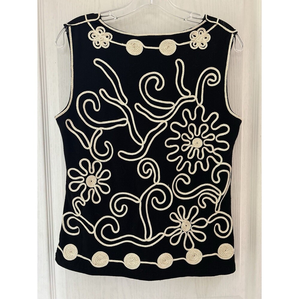 Vintage Lauren Michelle Beaded Floral Knit Sweater Vest Womens M Black Sequined - Picture 4 of 14